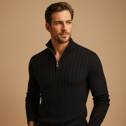 Men's Half Zip Sweater with Ribbed Sleeves