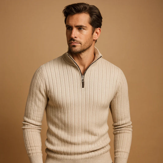 Men's Half Zip Sweater with Ribbed Sleeves