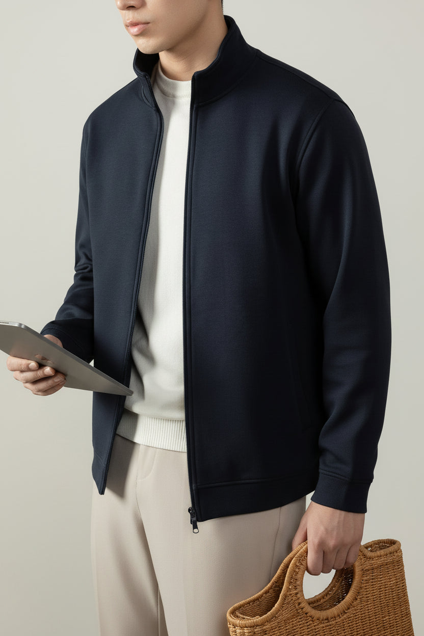Men's Heavy Jacket with Zipper - Versatile Mid-Length Coats