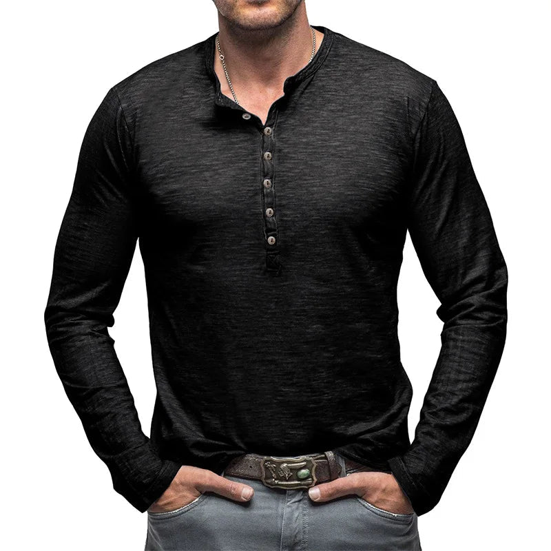 Men's Henley Shirt with Seven-Button Front