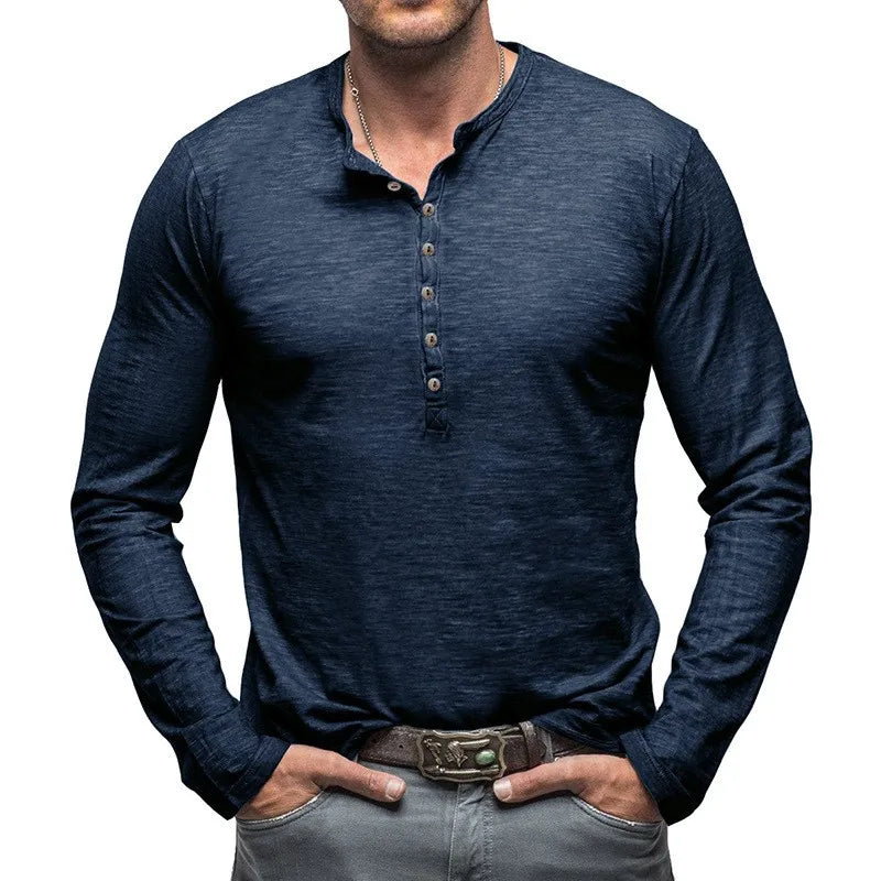 Men's Henley Shirt with Seven-Button Front