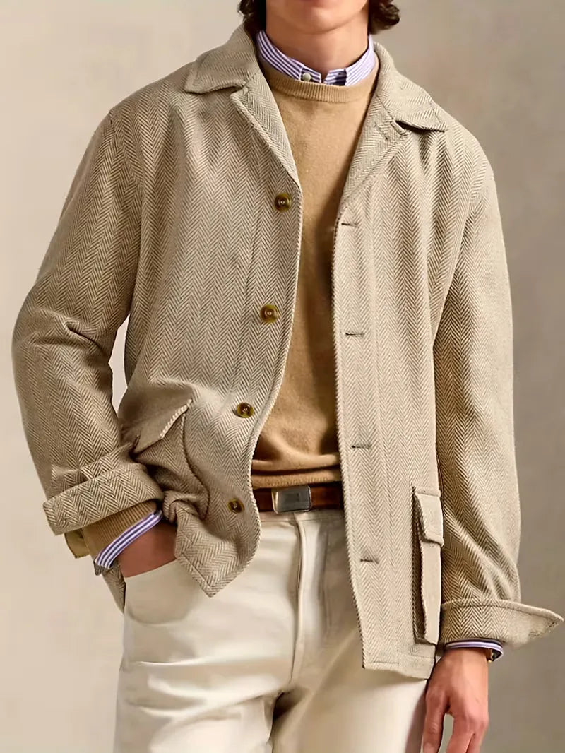 Men's Herringbone Pattern Trench Coat