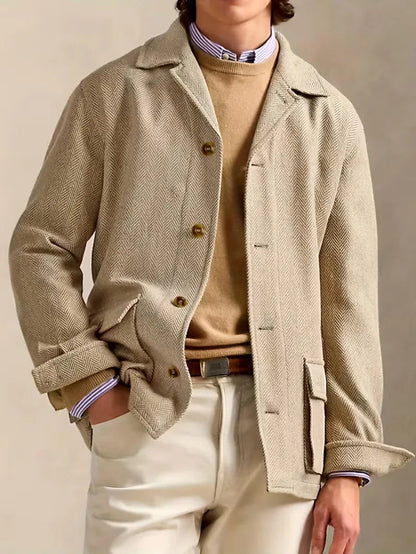 Men's Herringbone Pattern Trench Coat