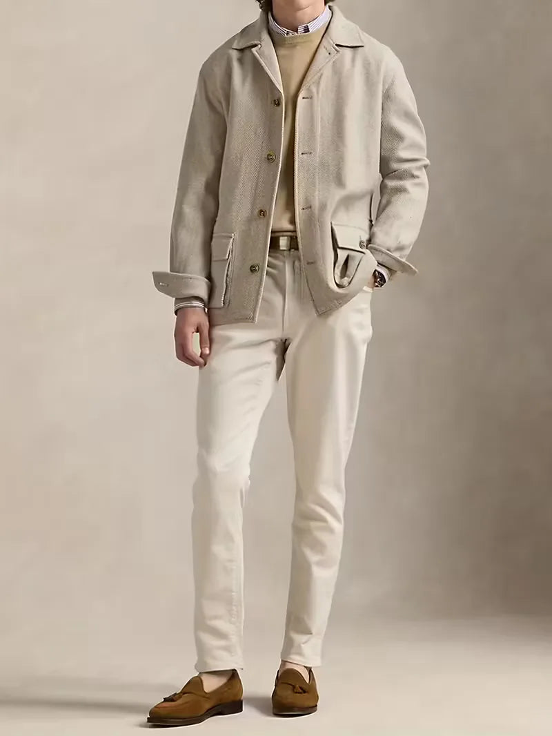 Men's Herringbone Pattern Trench Coat