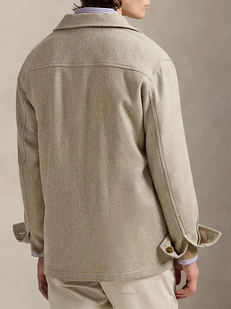 Men's Herringbone Pattern Trench Coat