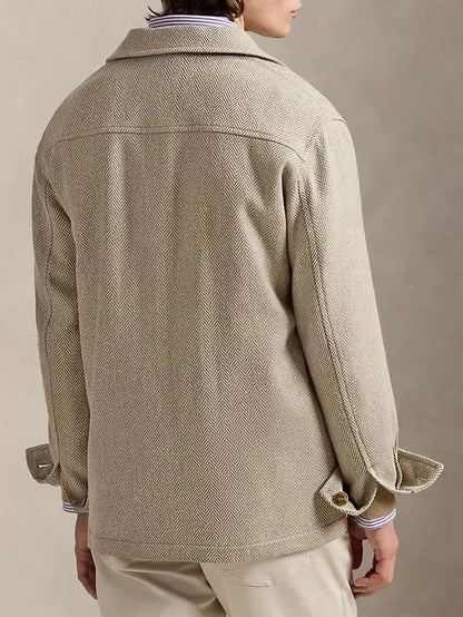 Men's Herringbone Pattern Trench Coat