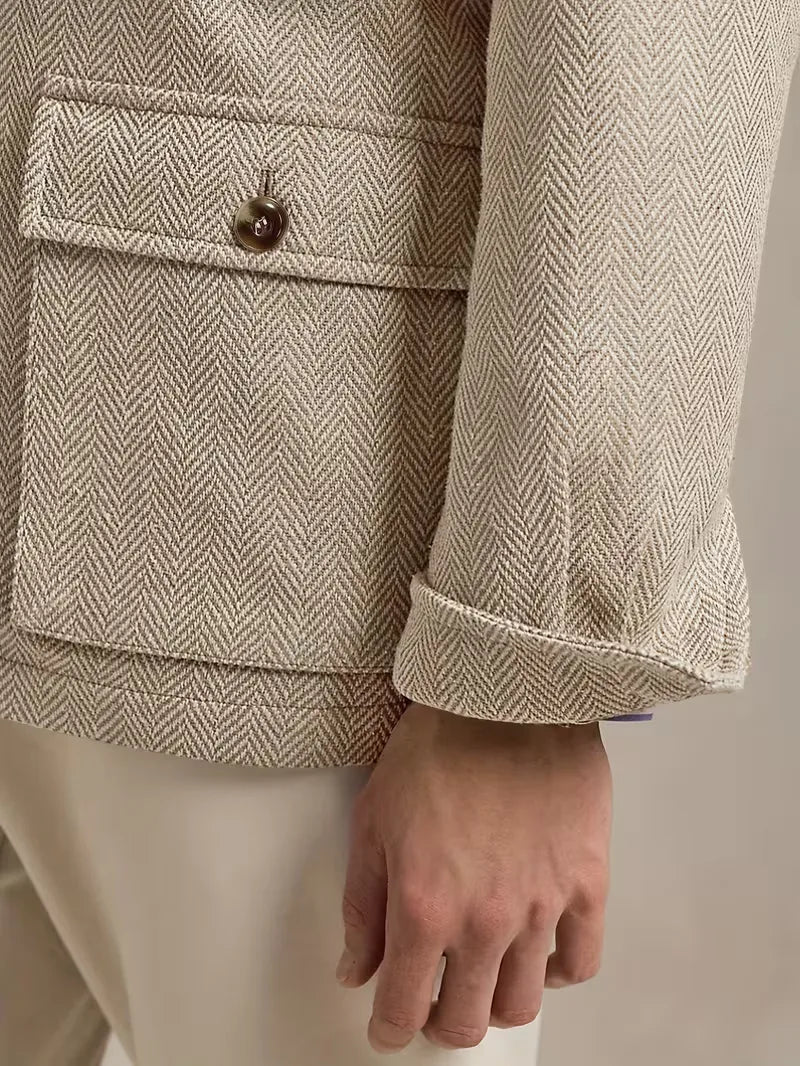 Men's Herringbone Pattern Trench Coat
