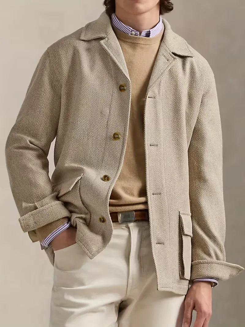 Men's Herringbone Pattern Trench Coat