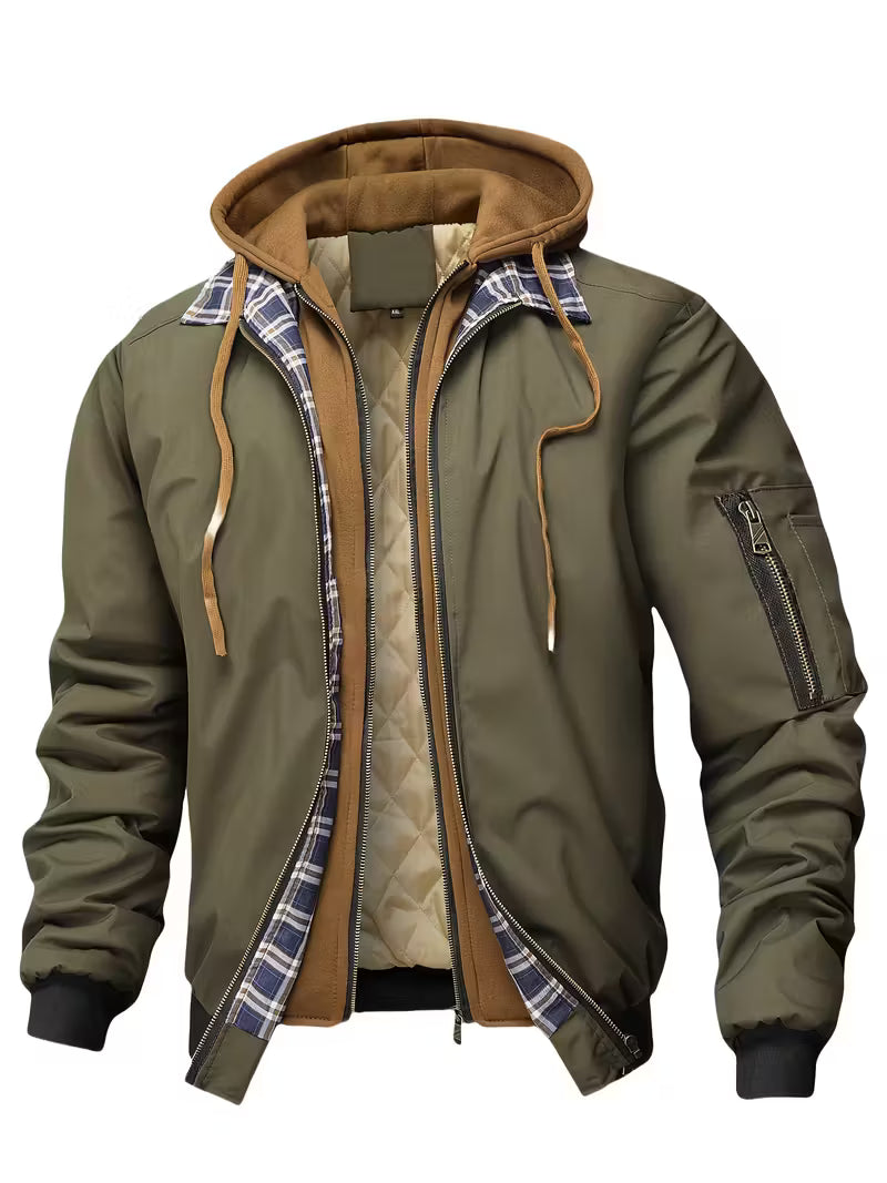 Men's Hooded Checked Winter Jacket with Quilted Lining