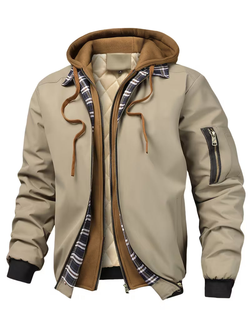 Men's Hooded Checked Winter Jacket with Quilted Lining