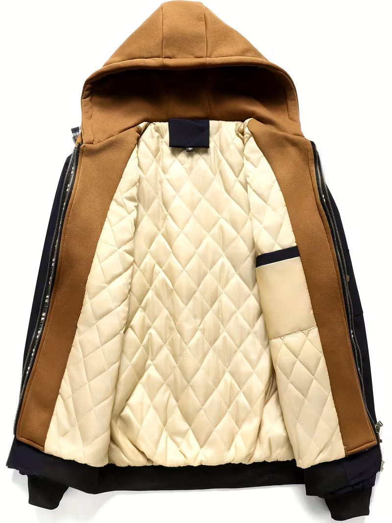 Men's Hooded Checked Winter Jacket with Quilted Lining