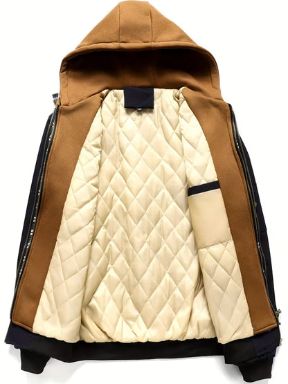 Men's Hooded Checked Winter Jacket with Quilted Lining