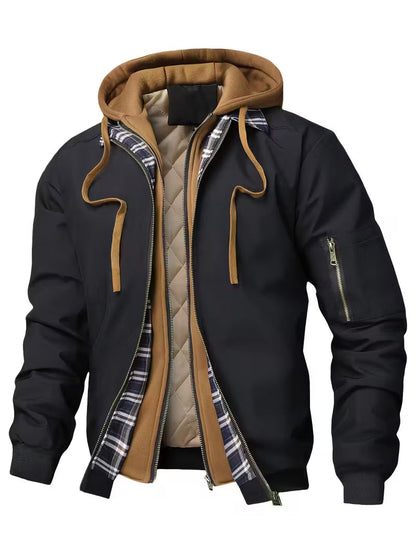 Men's Hooded Checked Winter Jacket with Quilted Lining