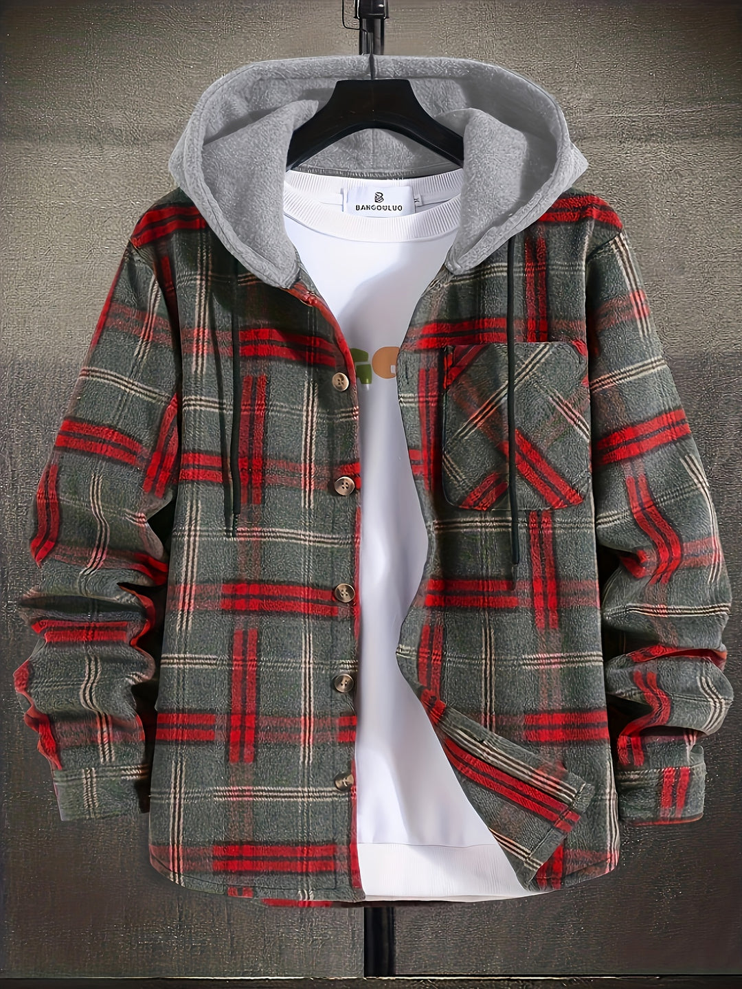 Men's Hooded Jacket with Diamond Pattern