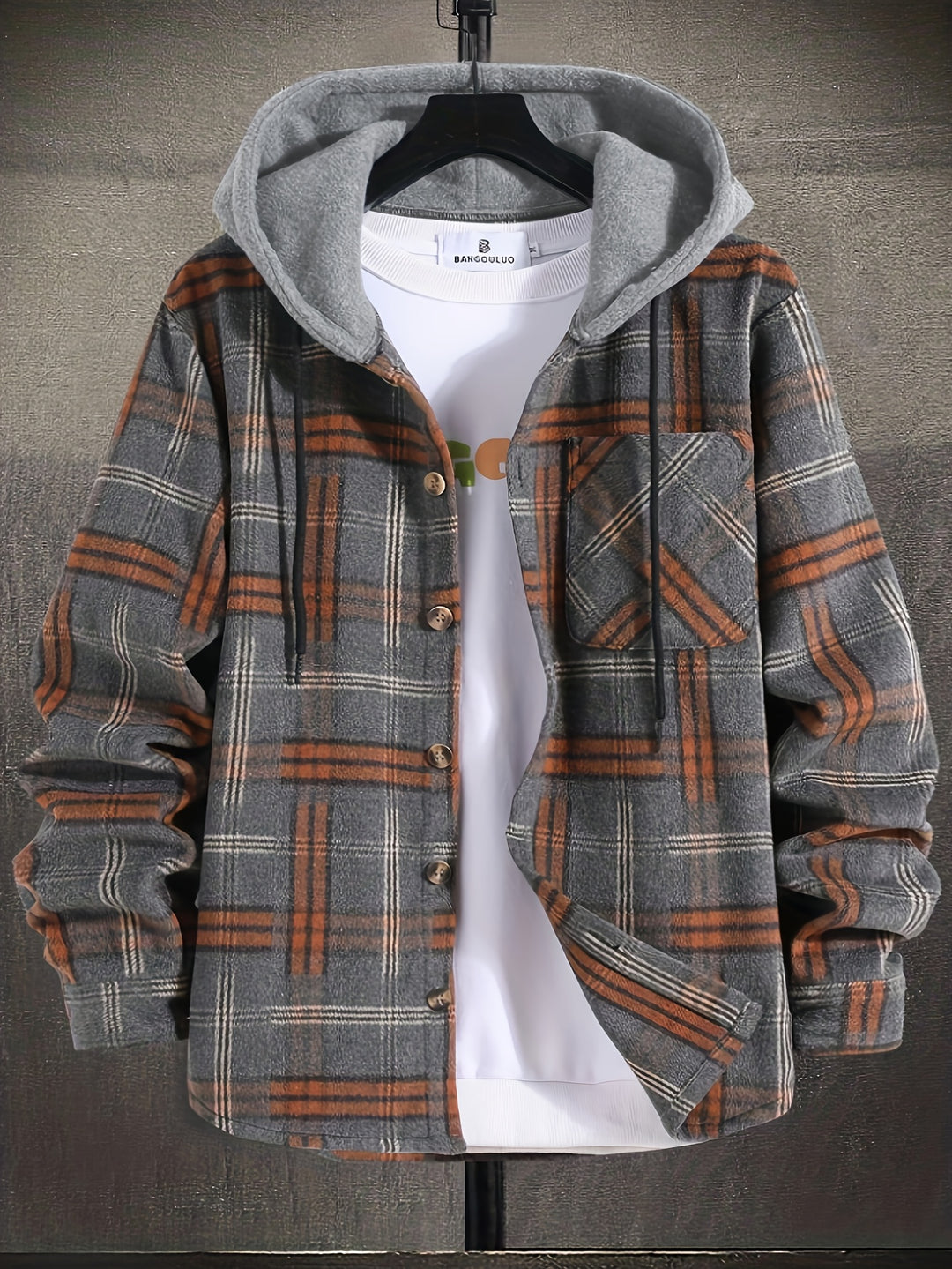 Men's Hooded Jacket with Diamond Pattern