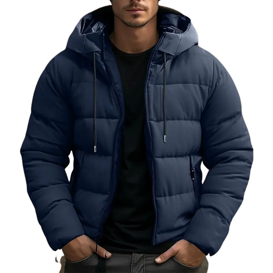 Men's Hooded Puffer Jacket with Zipper Pockets