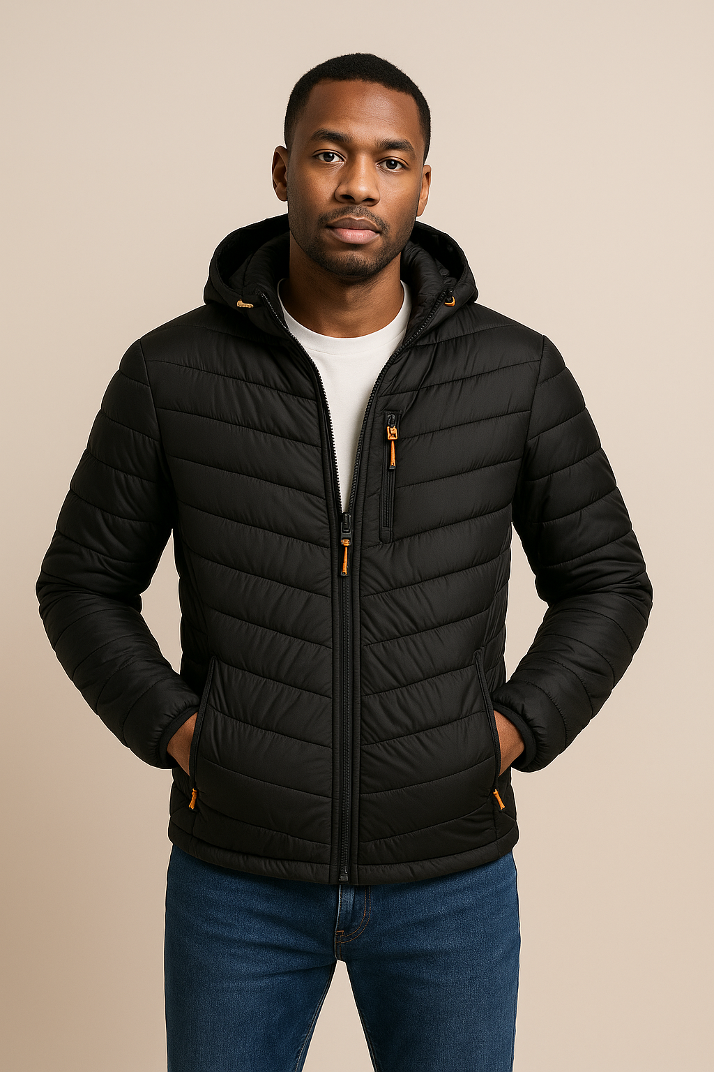 Men's Hooded Quilted Puffer Jacket for Winter