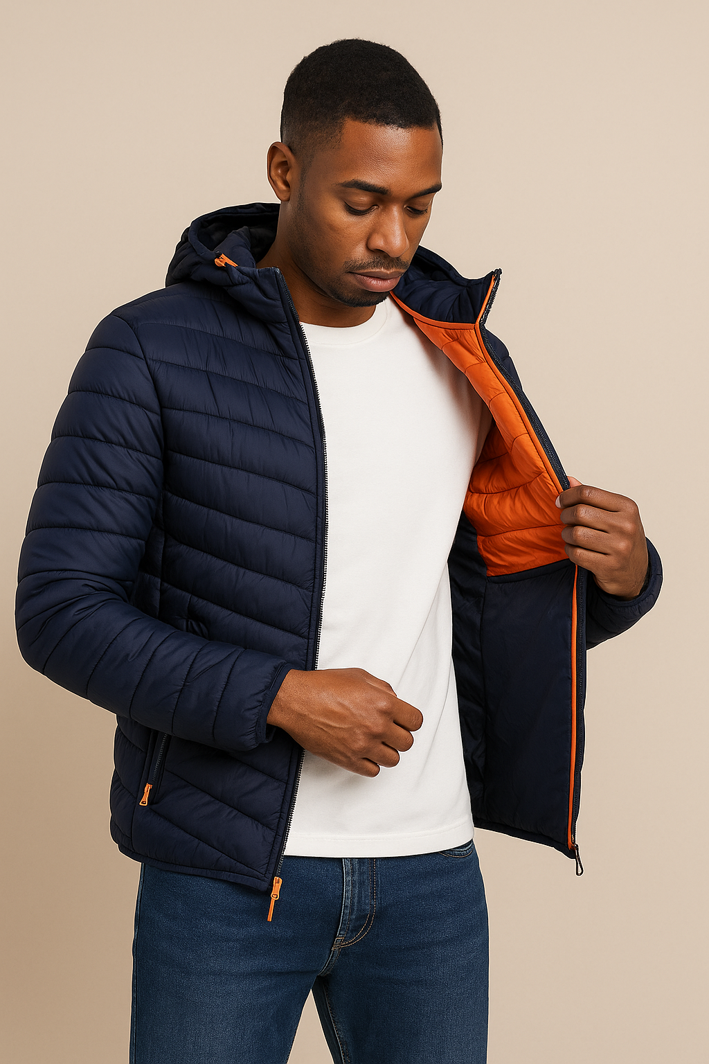 Men's Hooded Quilted Puffer Jacket for Winter