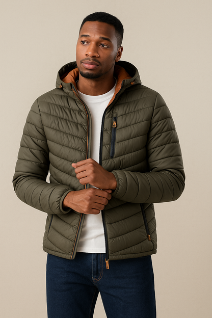 Men's Hooded Quilted Puffer Jacket for Winter