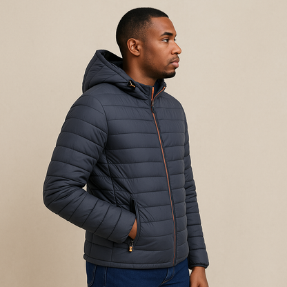 Men's Hooded Quilted Puffer Jacket for Winter