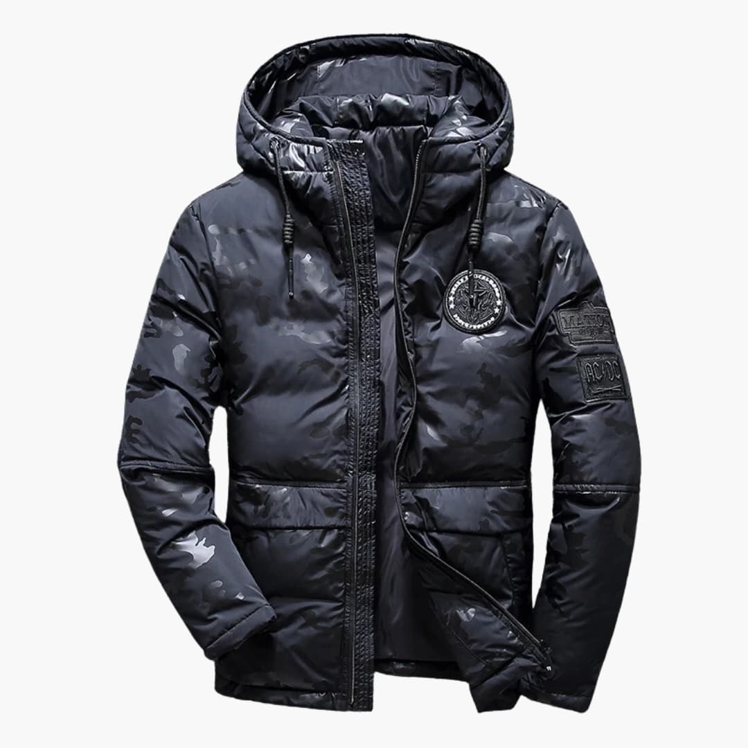 Men's Hooded Winter Jacket with Zipper Closure