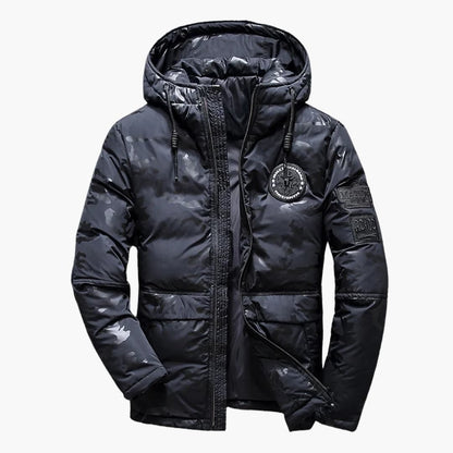Men's Hooded Winter Jacket with Zipper Closure
