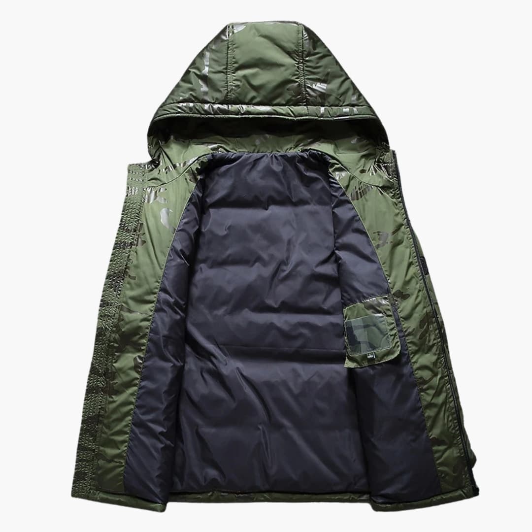 Men's Hooded Winter Jacket with Zipper Closure
