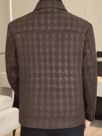 Men's Houndstooth Pattern Jacket with Fleece Lining