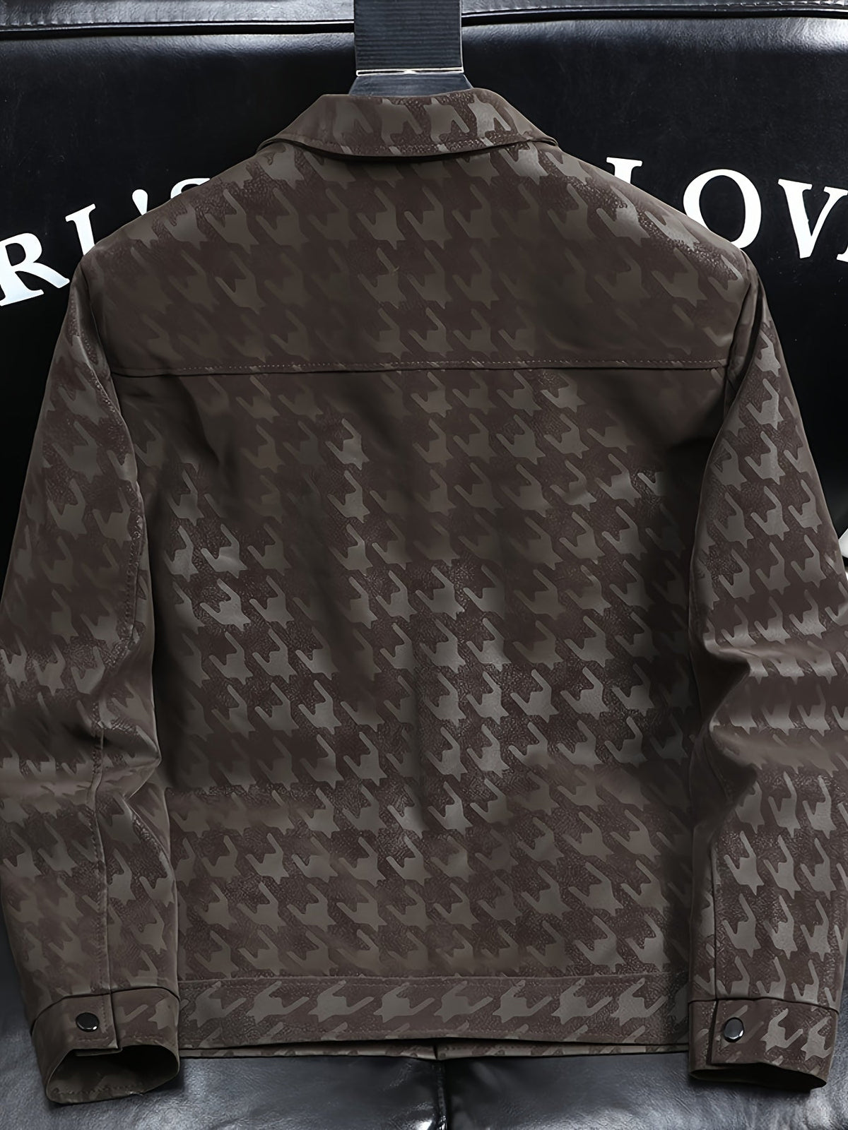Men's Houndstooth Pattern Jacket with Fleece Lining