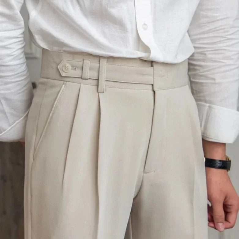 Men's Houndstooth Trousers with Double Pleats and Straight Fit