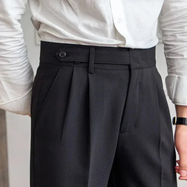 Men's Houndstooth Trousers with Double Pleats and Straight Fit