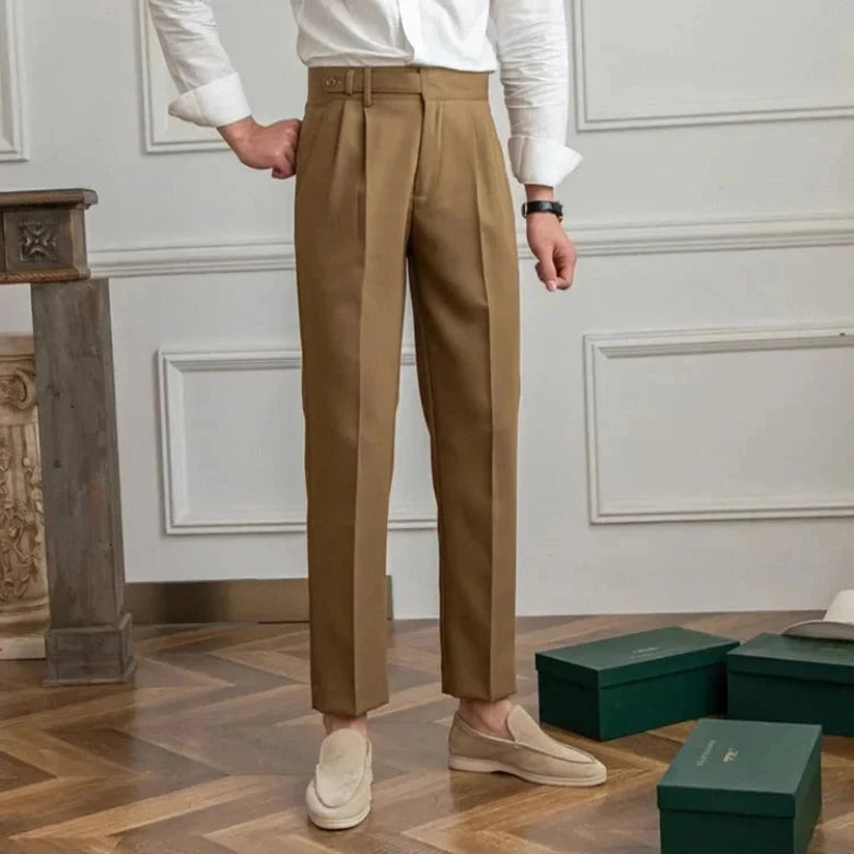 Men's Houndstooth Trousers with Double Pleats and Straight Fit