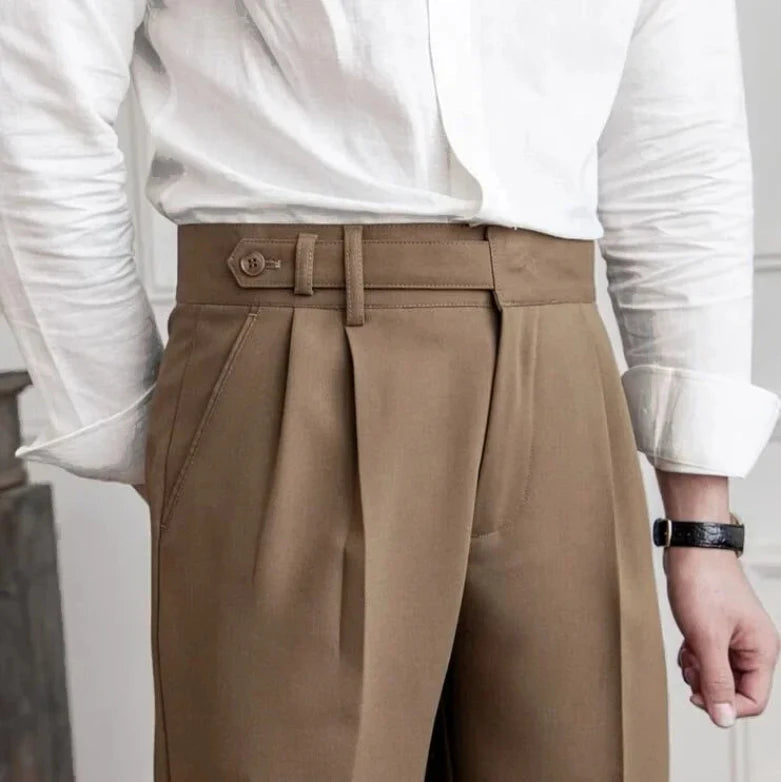 Men's Houndstooth Trousers with Double Pleats and Straight Fit