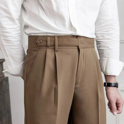 Men's Houndstooth Trousers with Double Pleats and Straight Fit