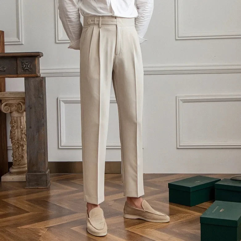 Men's Houndstooth Trousers with Double Pleats and Straight Fit