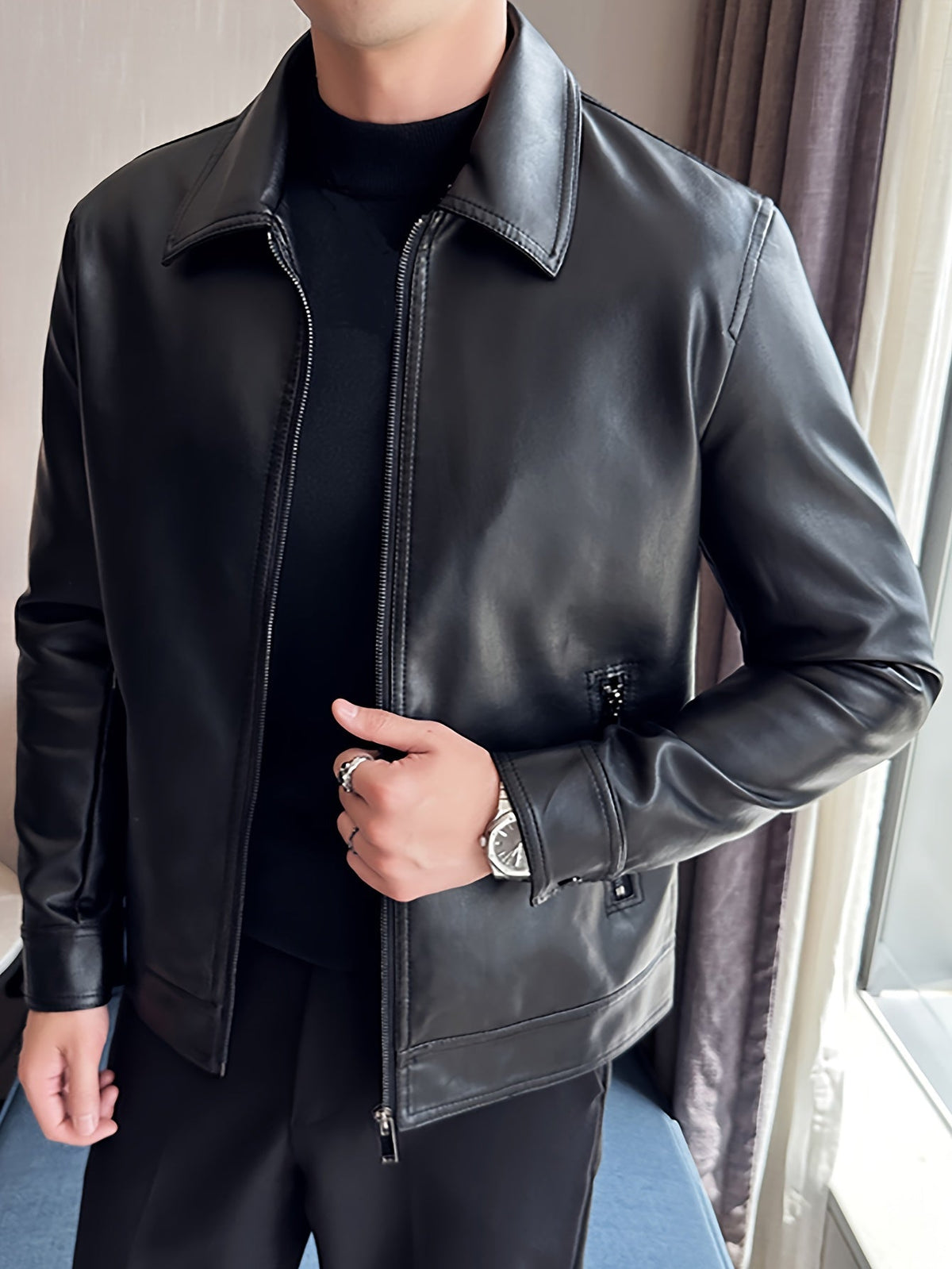 Men's Imitation Leather Zipper Jacket