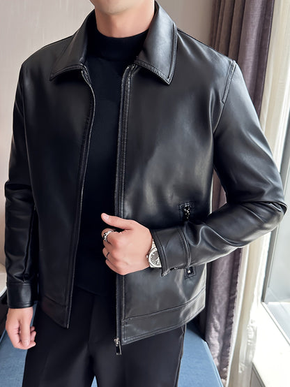 Men's Imitation Leather Zipper Jacket