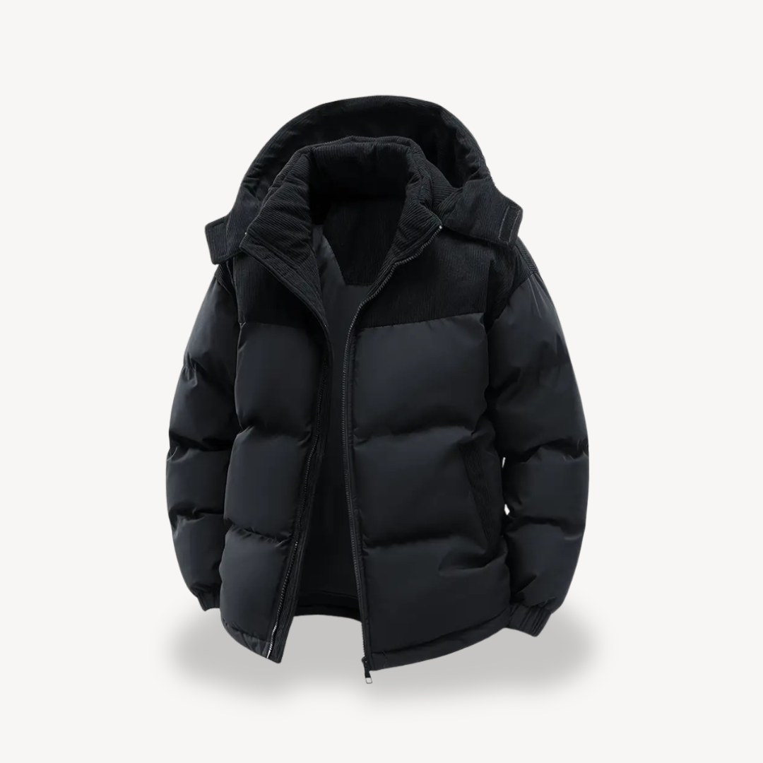 Men's Insulated Winter Jacket with Cord Hood