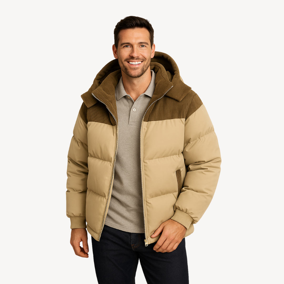 Men's Insulated Winter Jacket with Cord Hood