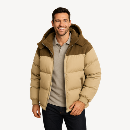 Men's Insulated Winter Jacket with Cord Hood