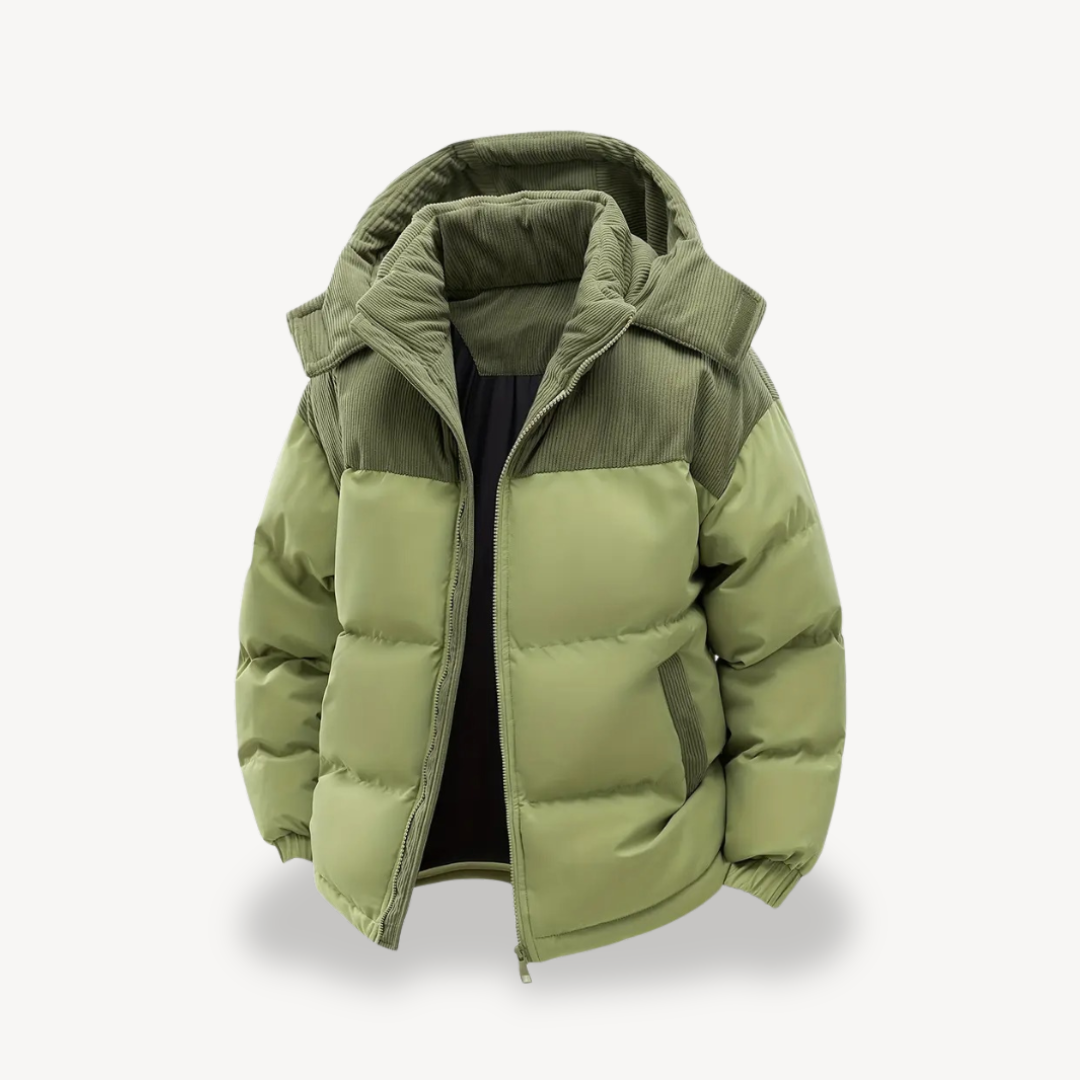 Men's Insulated Winter Jacket with Cord Hood