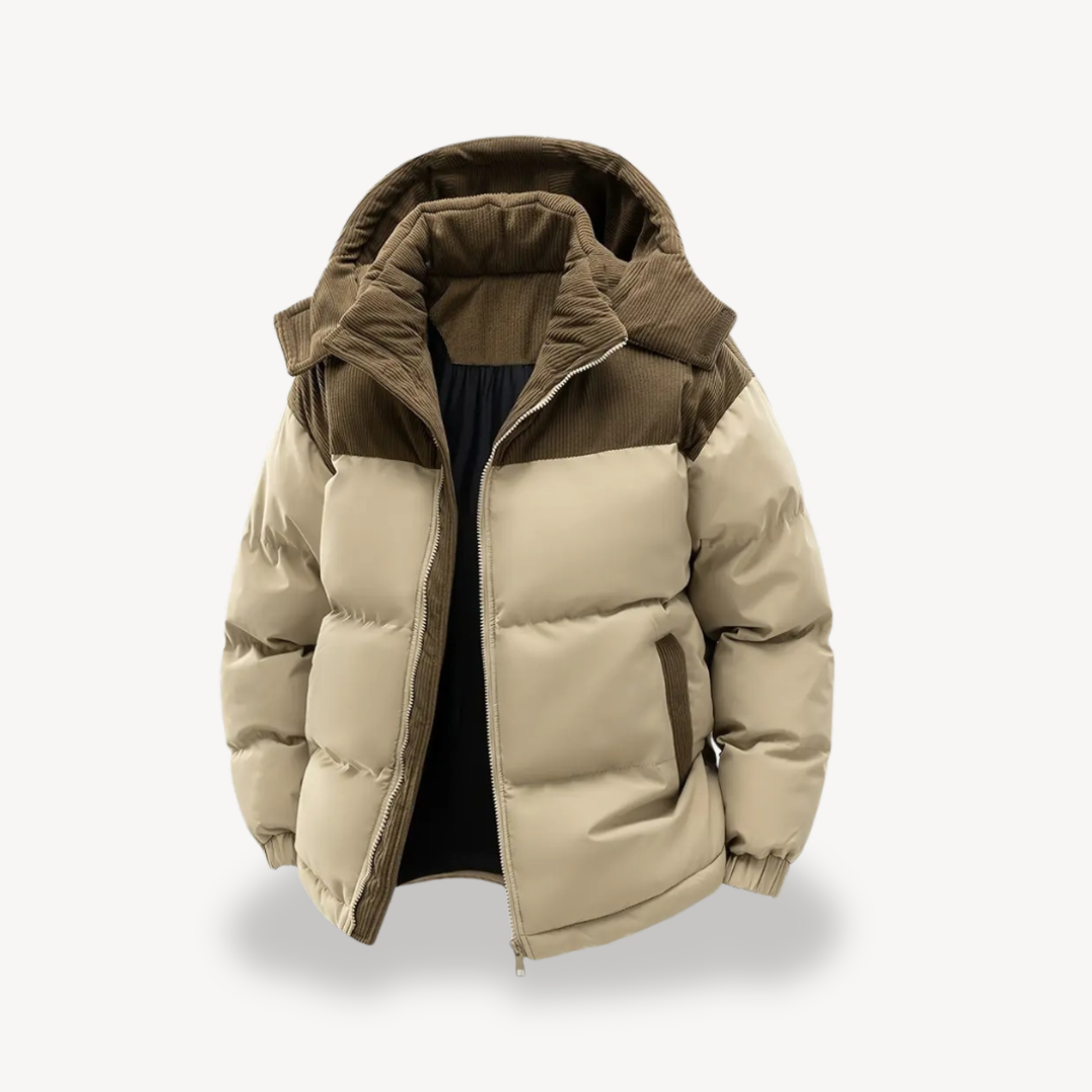 Men's Insulated Winter Jacket with Cord Hood