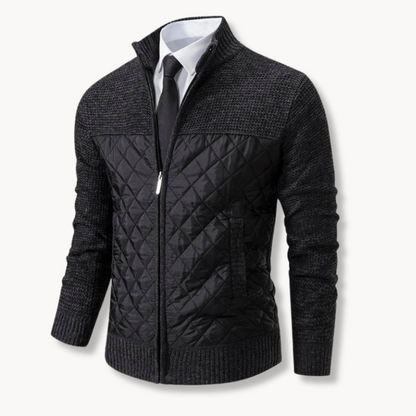 Men's Jacquard Knit Sweater with Zip-Up Turtleneck