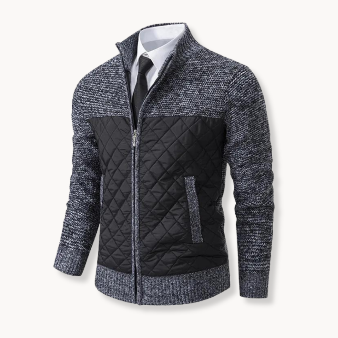 Men's Jacquard Knit Sweater with Zip-Up Turtleneck