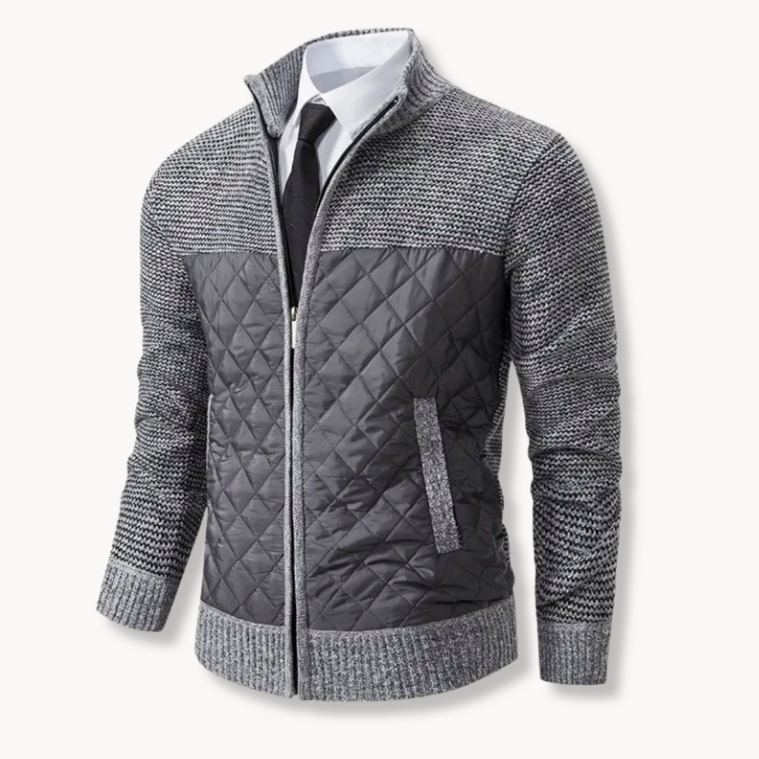 Men's Jacquard Knit Sweater with Zip-Up Turtleneck