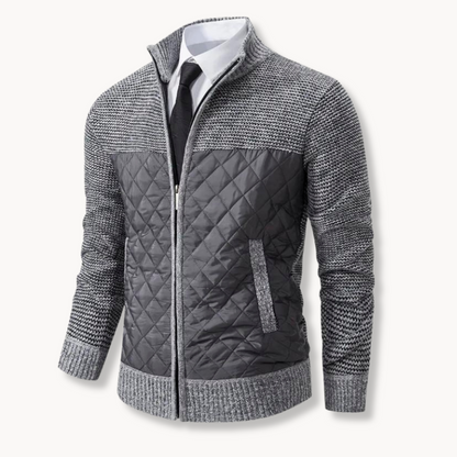 Men's Jacquard Knit Sweater with Zip-Up Turtleneck