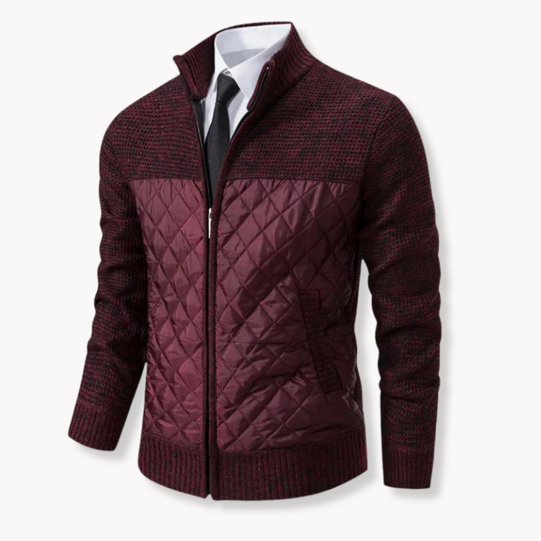 Men's Jacquard Knit Sweater with Zip-Up Turtleneck