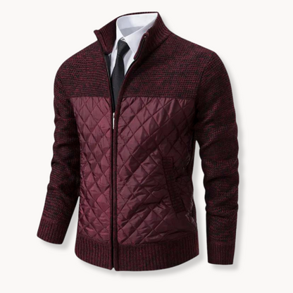 Men's Jacquard Knit Sweater with Zip-Up Turtleneck