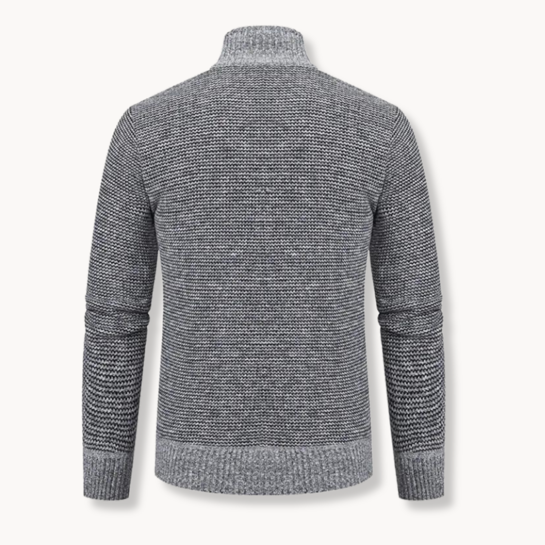 Men's Jacquard Knit Sweater with Zip-Up Turtleneck