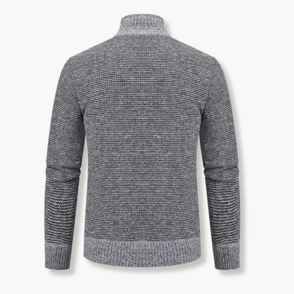 Men's Jacquard Knit Sweater with Zip-Up Turtleneck